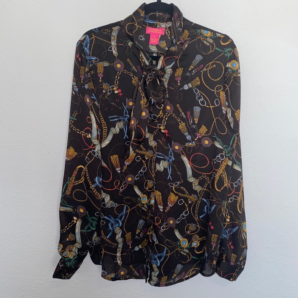 CATHERINE MALANDRINO Tie Neck Long Sleeve Blouse
